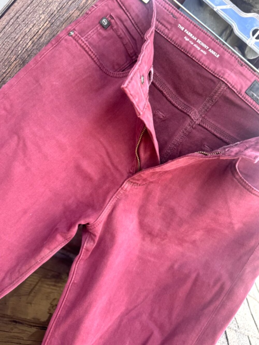 AG Farrah Skinny Ankle High Rise Jeans Burgundy Wine